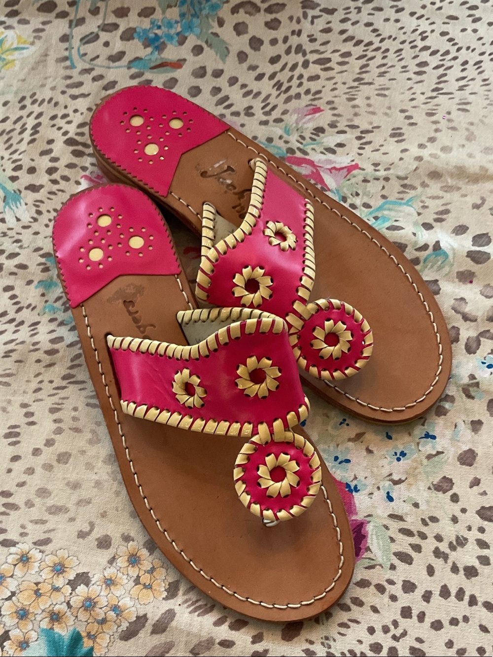 Jack Rogers Hot Pink Leather Jacks Sandals